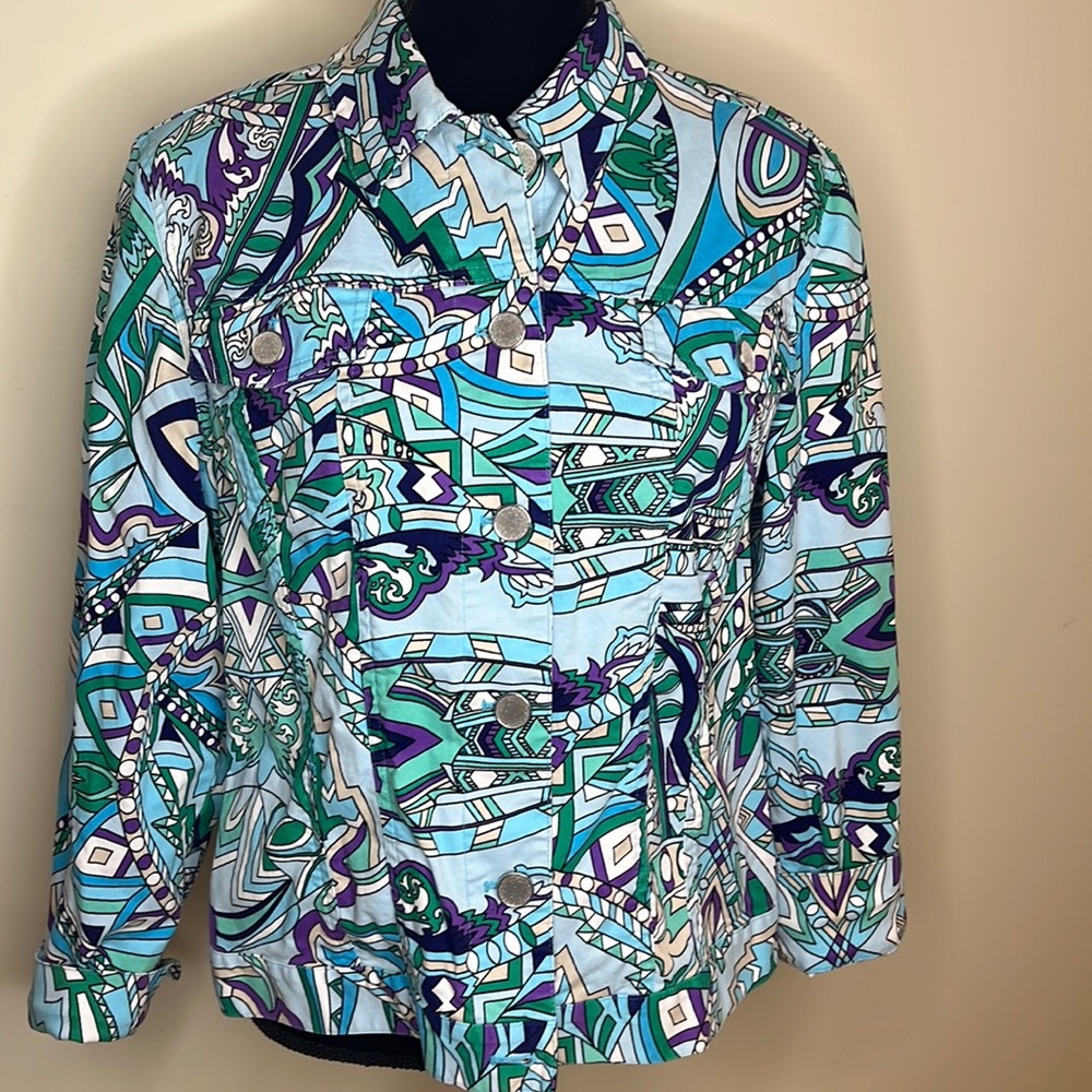 Chico’s Size 2 Fun Patterned Jacket/Blazer. Metal… - image 1